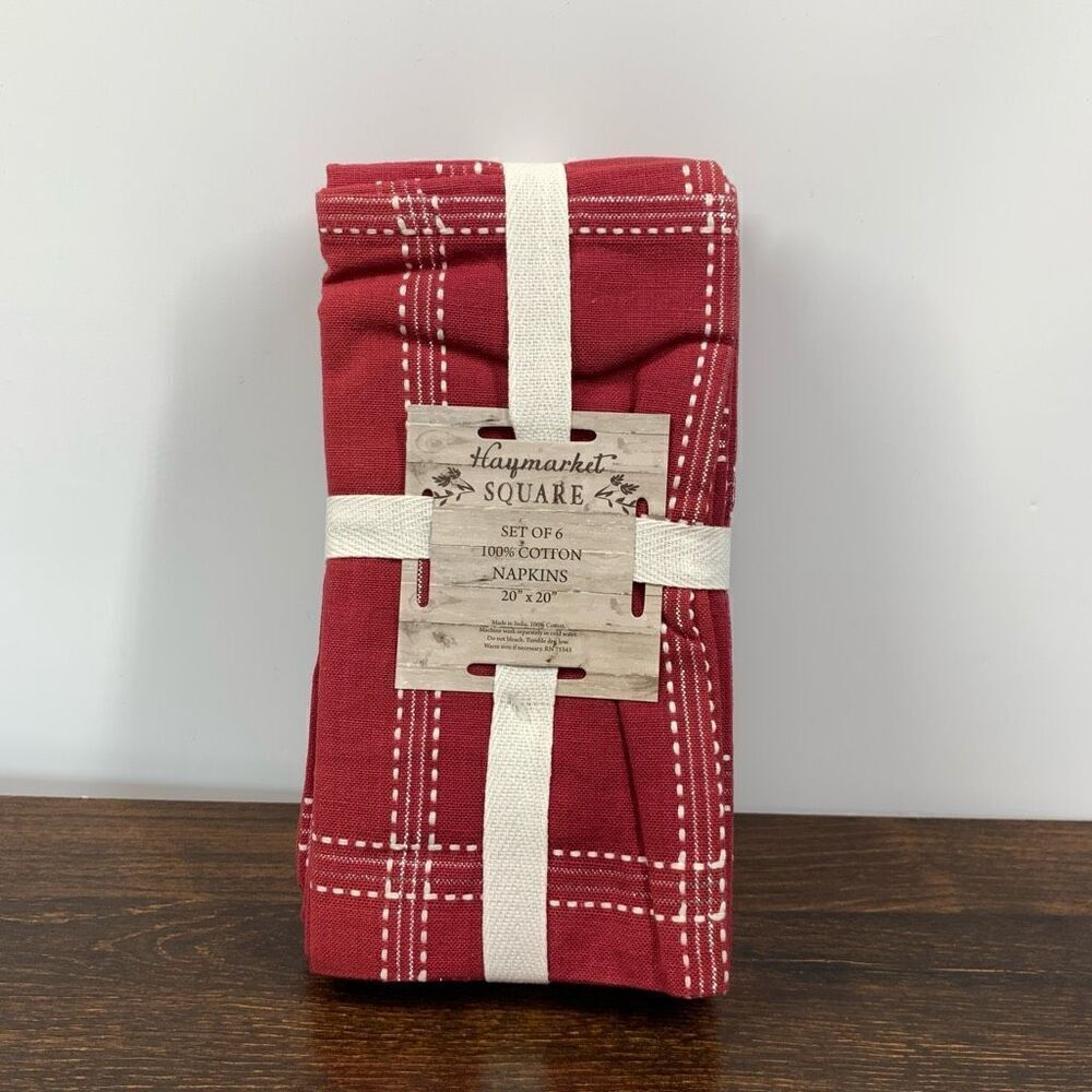 Haymarket Square 100% Cotton Set Of 6 Napkins Red 20" x 20" NWT